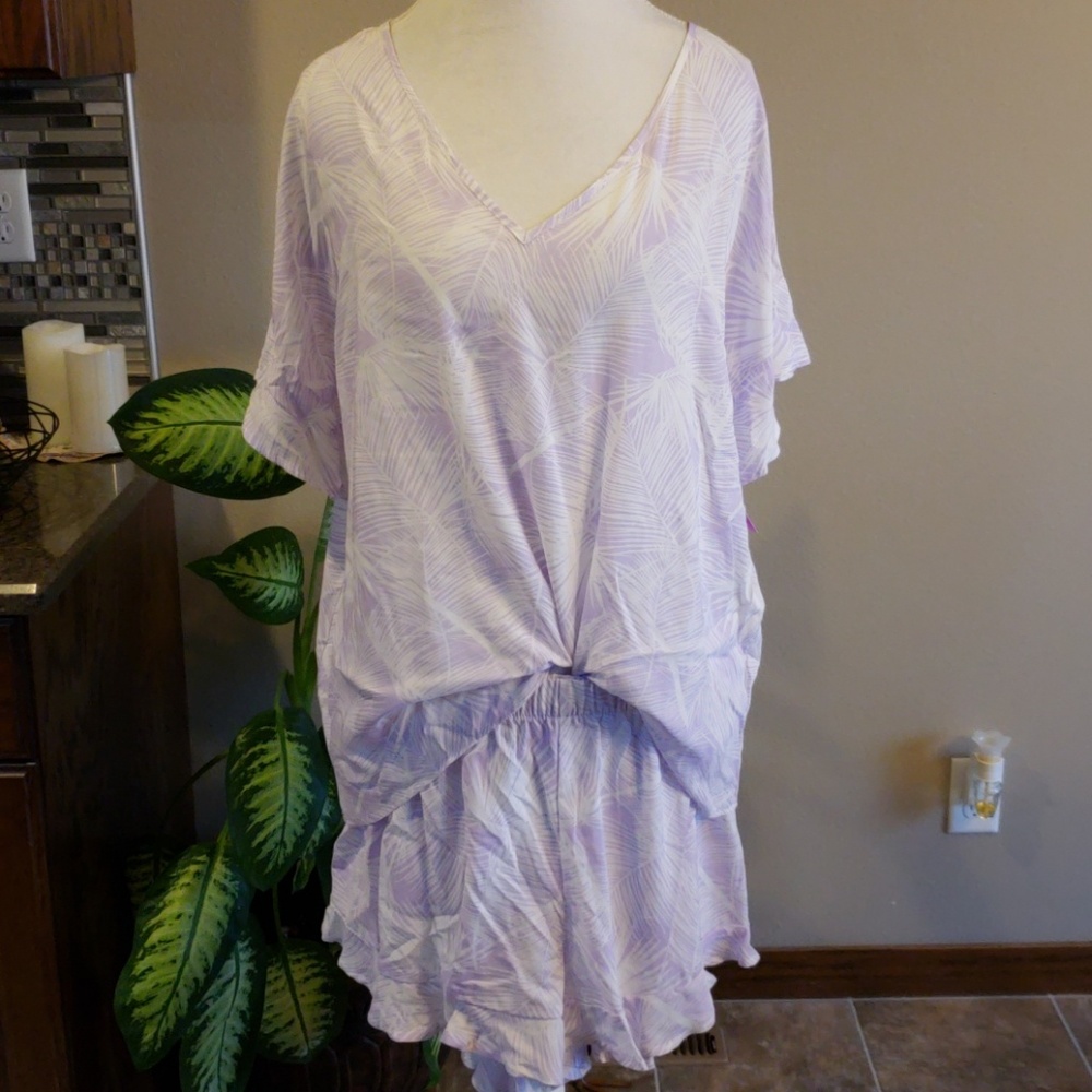 Ambrielle two piece sleepwear purple tropical Palm
